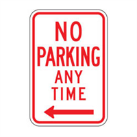 No Parking Anytime Left Arrow Sign